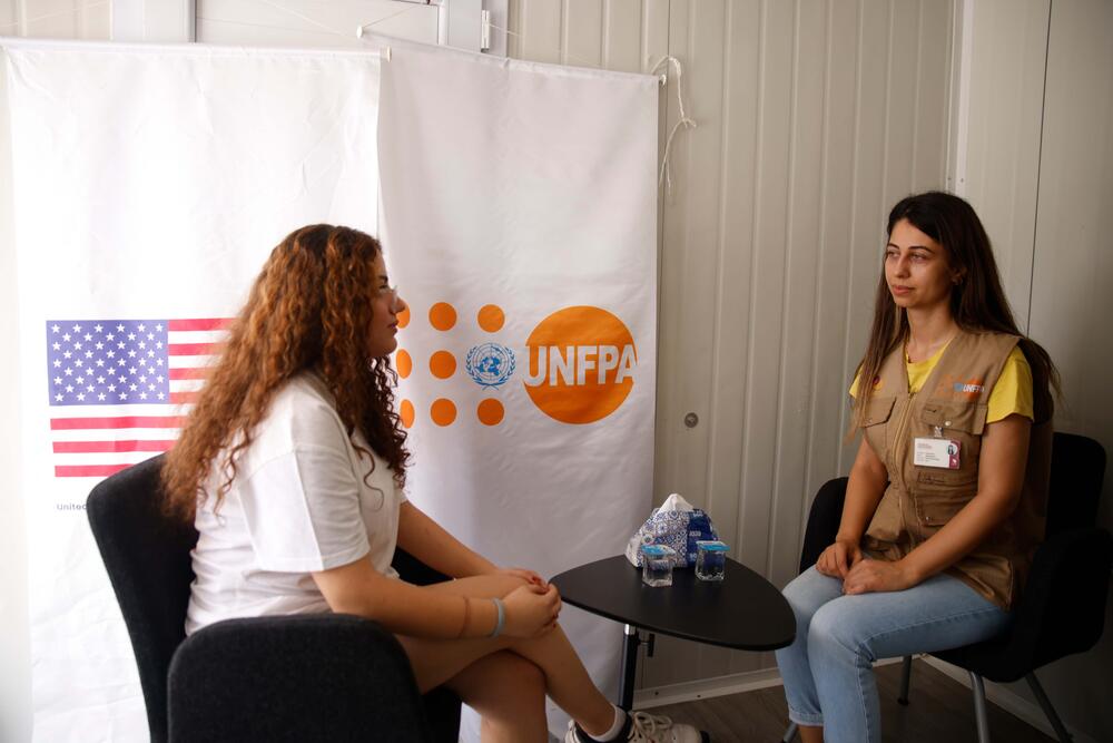 A girl receives psychosocial support service at the youth center in Samandağ, Hatay.