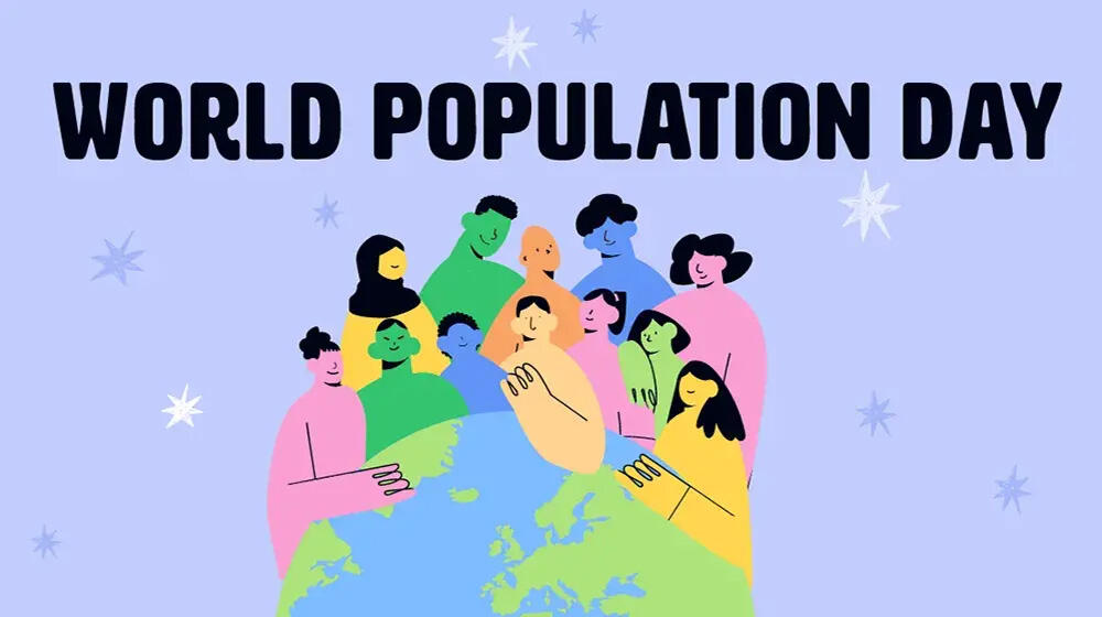 The visual showing different people coming together has the text: World Population Day