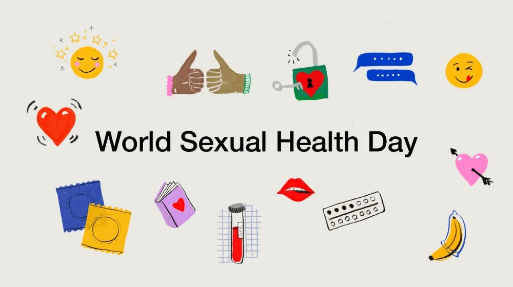 several icons - illustrations are visible on sexual health, in the middle it says world sexual health day 