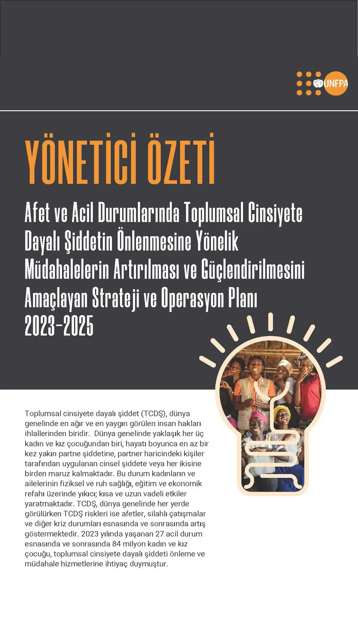 UNFPA Acil Durumlarda Cinsiyete Dayalı Şiddet İçin Müdahalelerin Ölçeklendirilmesi ve Güçlendirilmesi Stratejisi ve Operasyonel Planı, 2023-2025: Özet